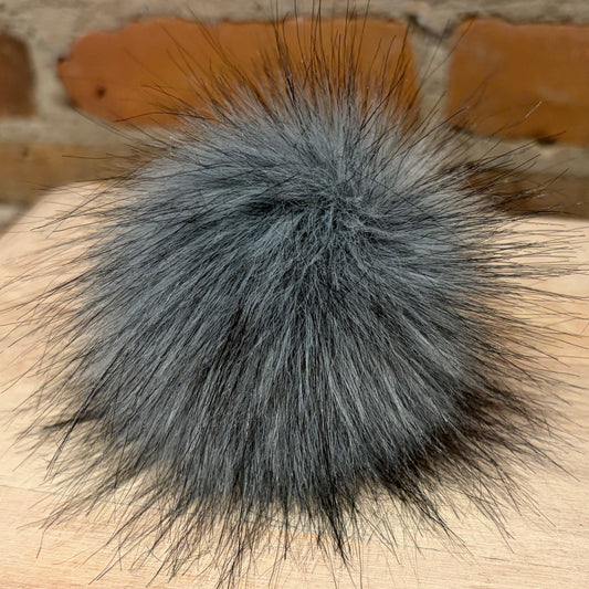 Grey Wolf Faux Fur Pom Pom, 3.5 Inch