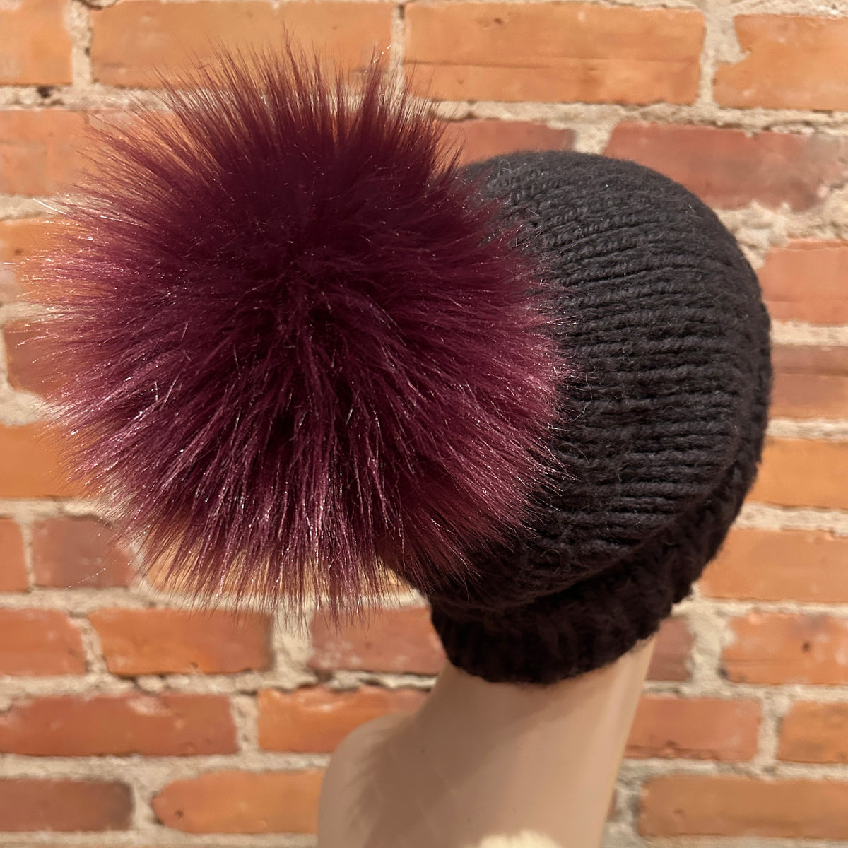 Burgundy Faux Lamb Fur Large Pom, 6 Inch