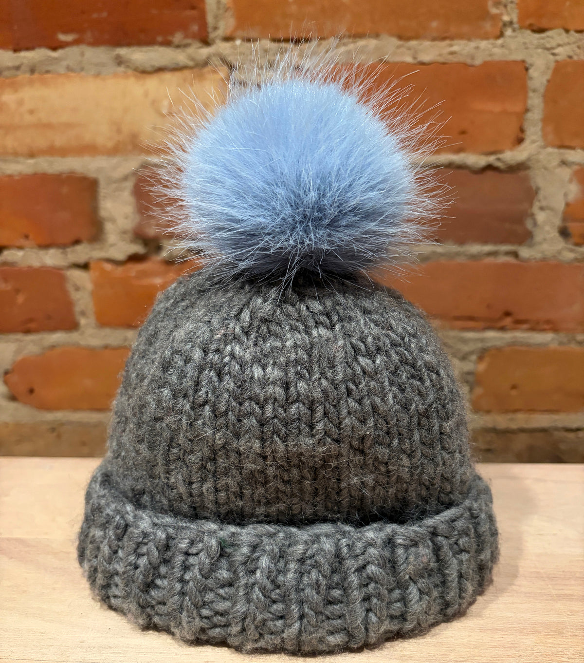 Light Blue Faux Fur Pom, 3 Inch