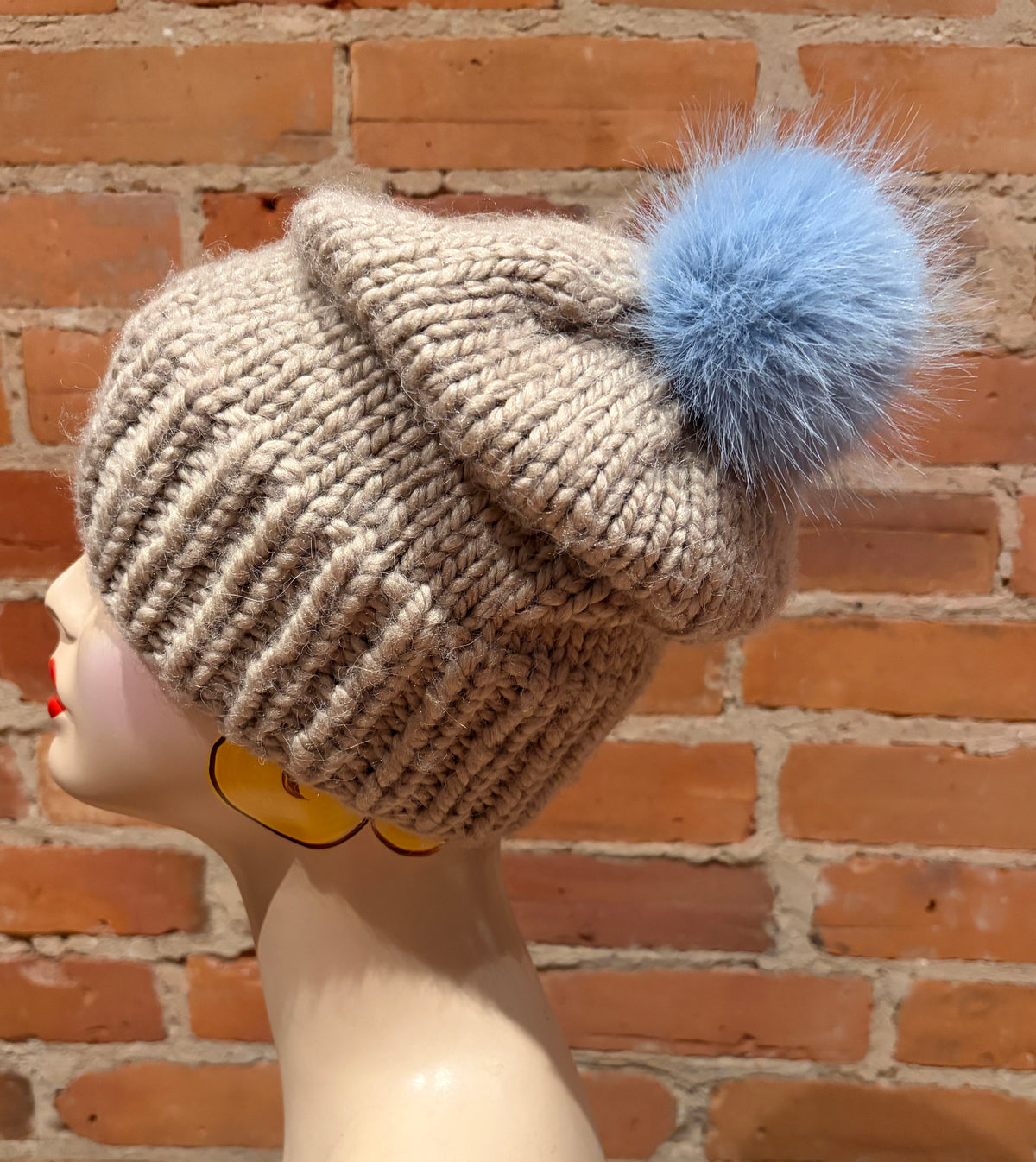Light Blue Faux Fur Pom, 3 Inch