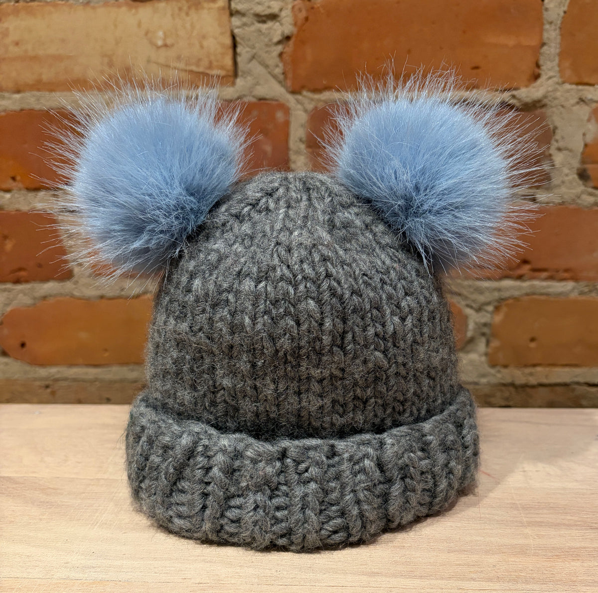 Light Blue Faux Fur Pom, 2.5 Inch