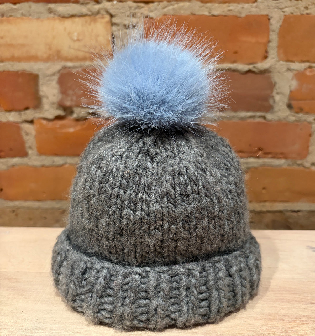 Light Blue Faux Fur Pom, 2.5 Inch