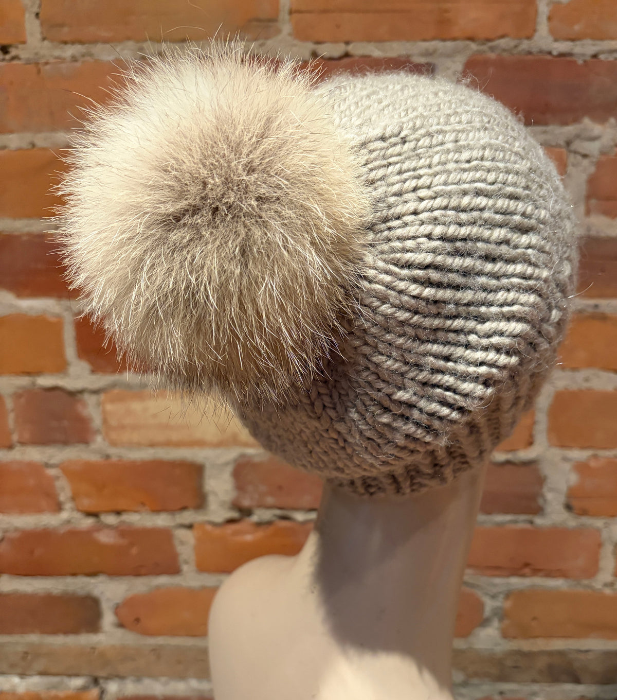Beige Coyote Fur Pom, 4 Inch
