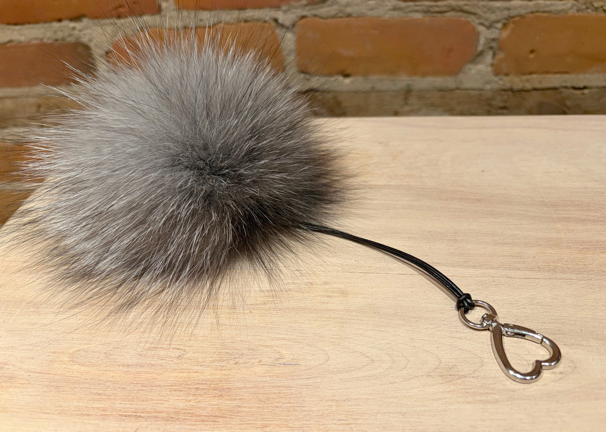 Silver Fox Purse Pom, 5.5 Inch