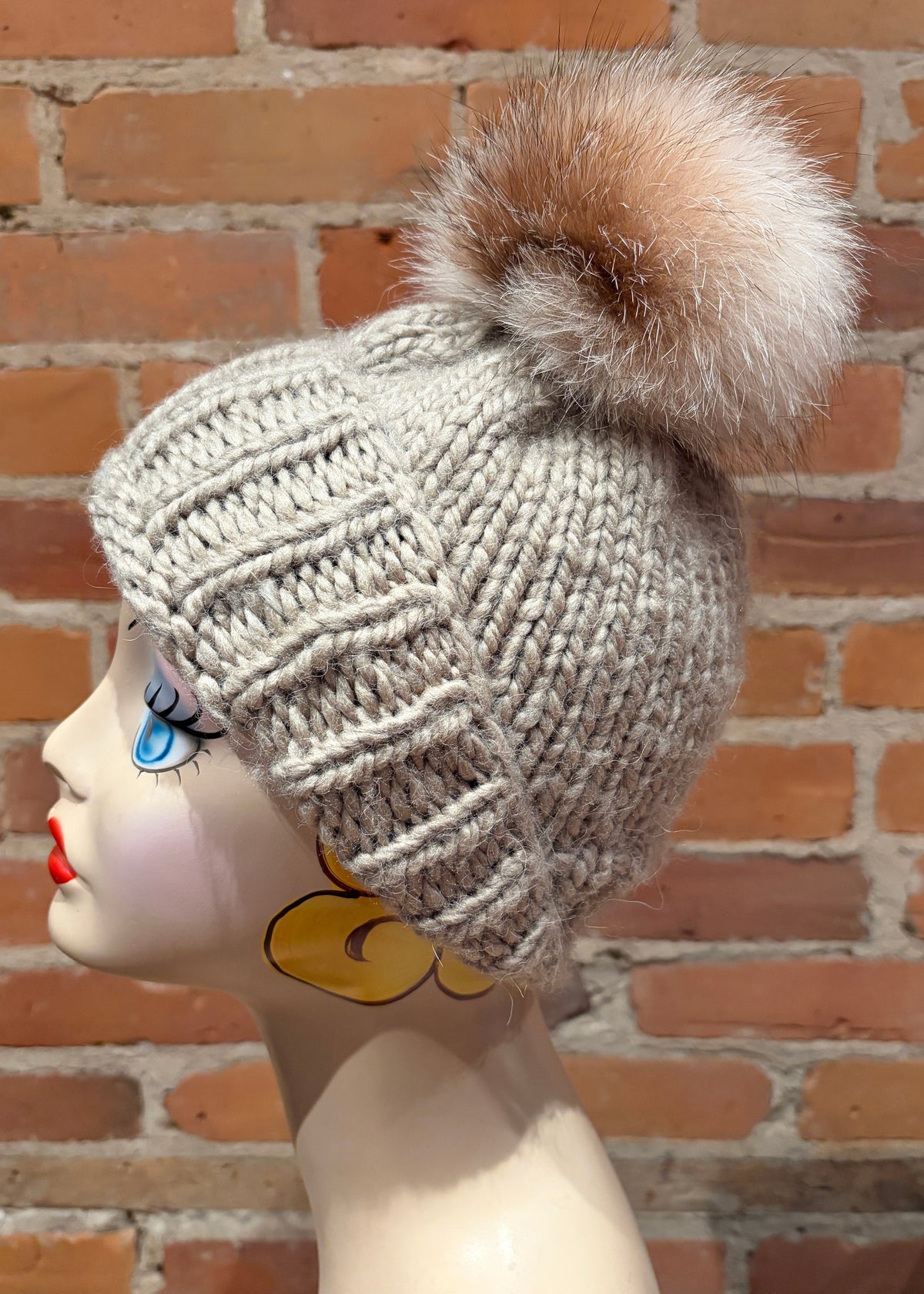 Cream Crystal Fox Fur Pom, 4.5 Inch
