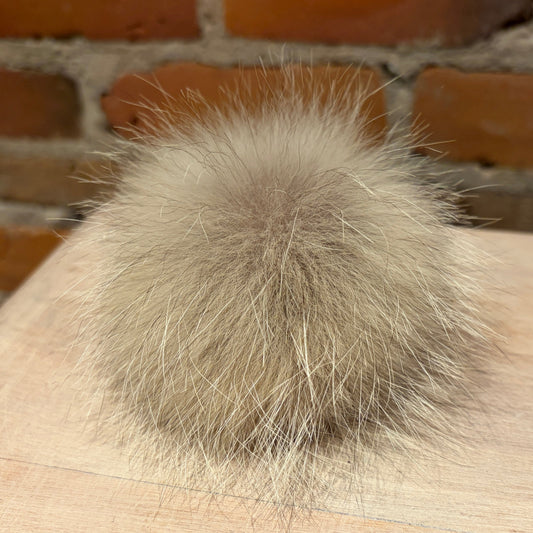 Fluffy Beige Coyote Fur Pom, 3.5 Inch