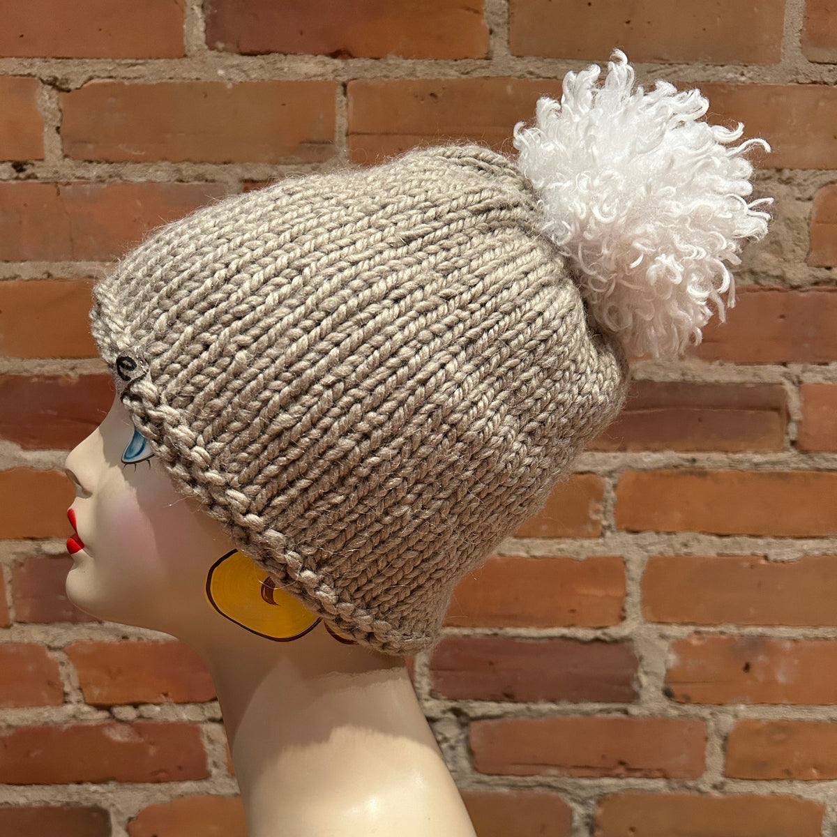 White Curly Lamb Hat Pom, 5 Inch