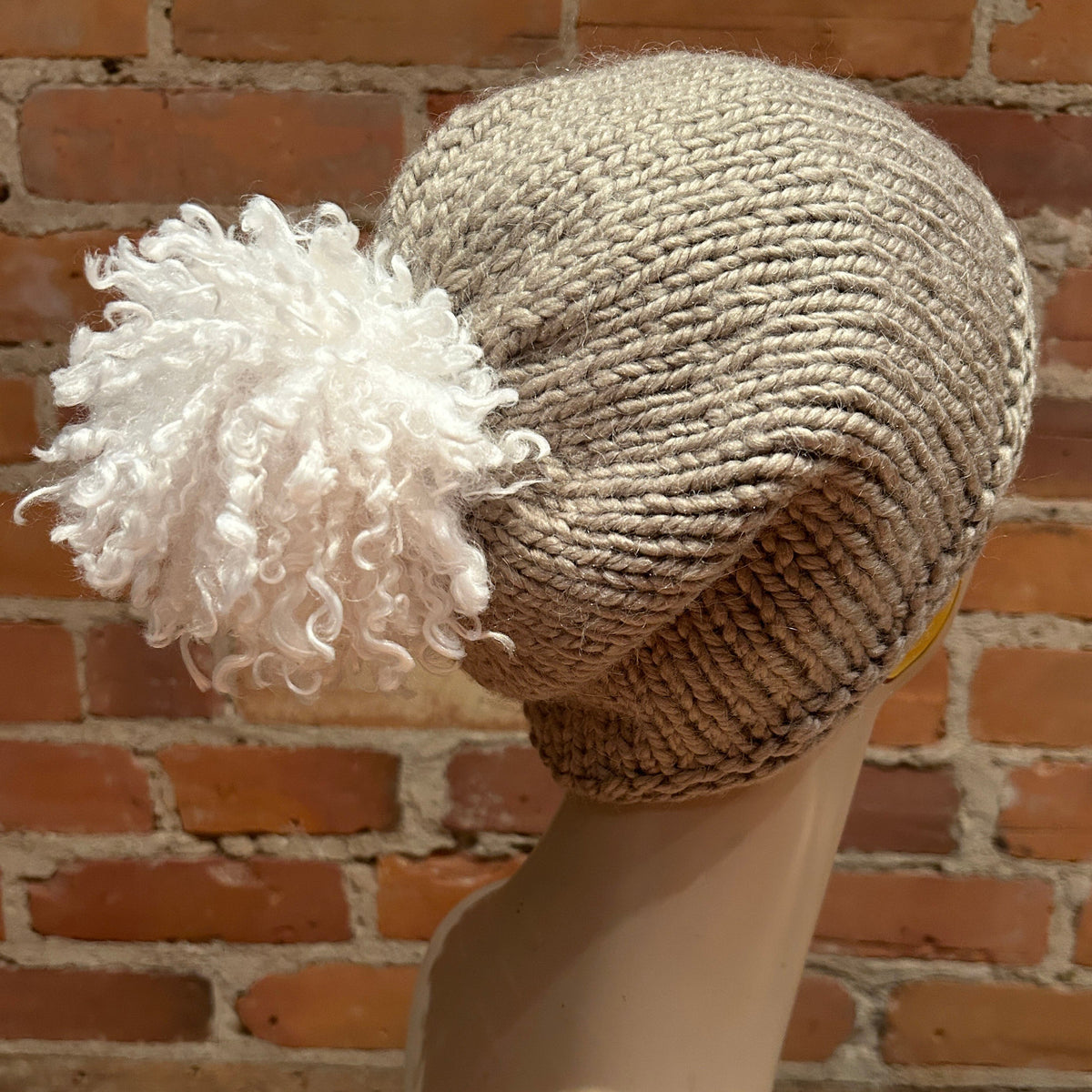 White Curly Lamb Hat Pom, 5 Inch