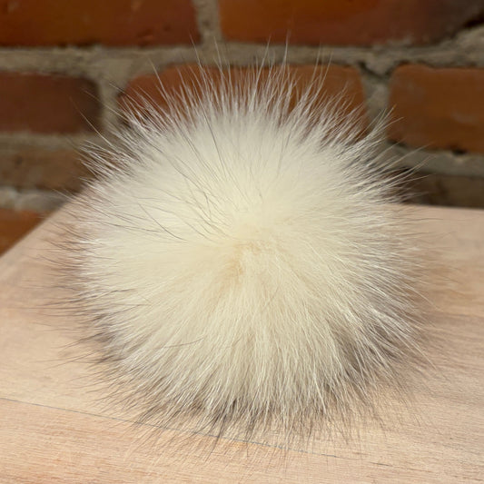 Ivory White Blue Fox Fur Pom, 3.5 Inch