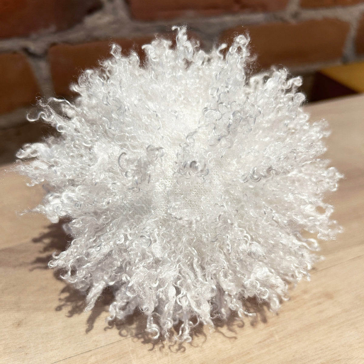 Ice White Curly Lamb Hat Pom, 5 Inch