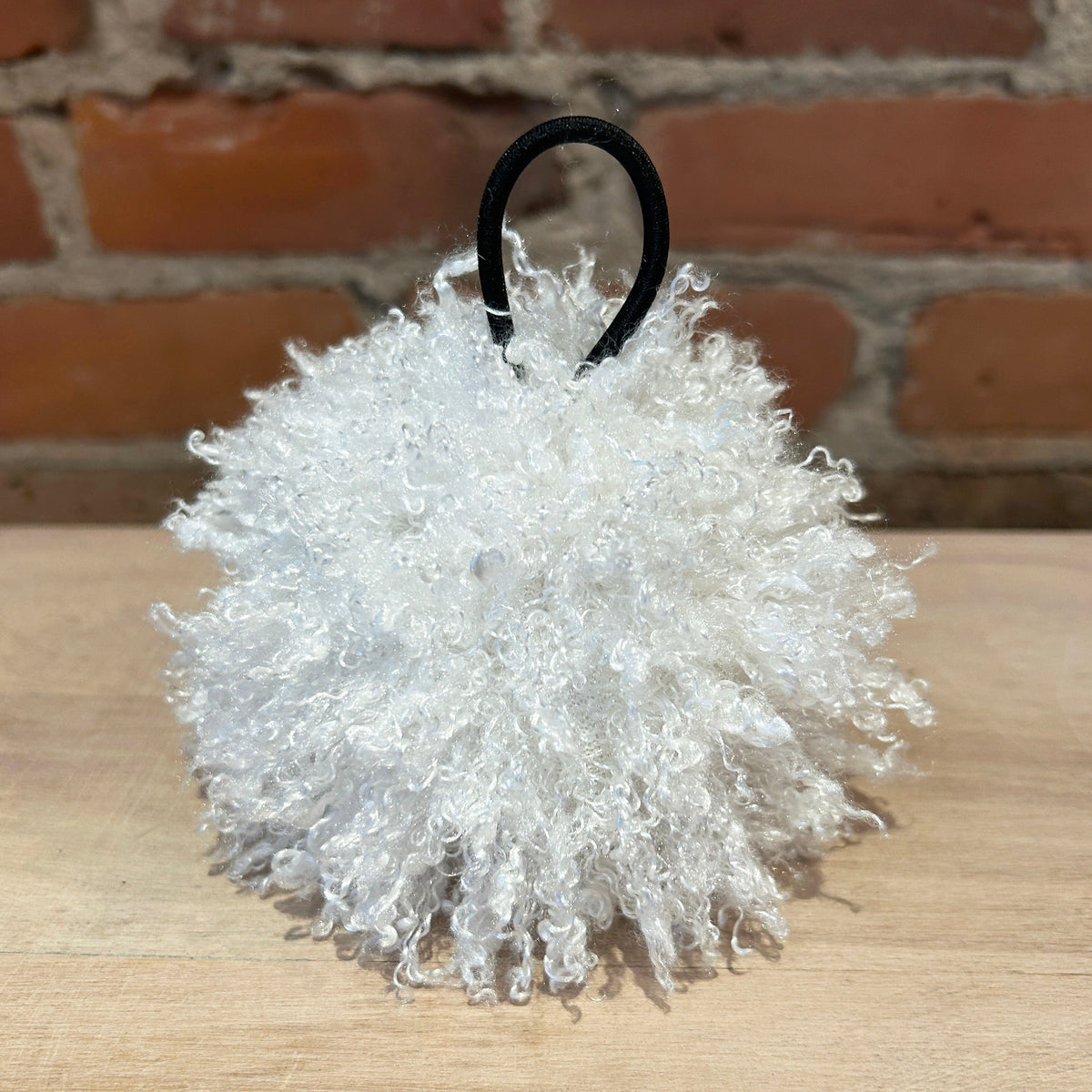 Ice White Curly Lamb Hat Pom, 5 Inch