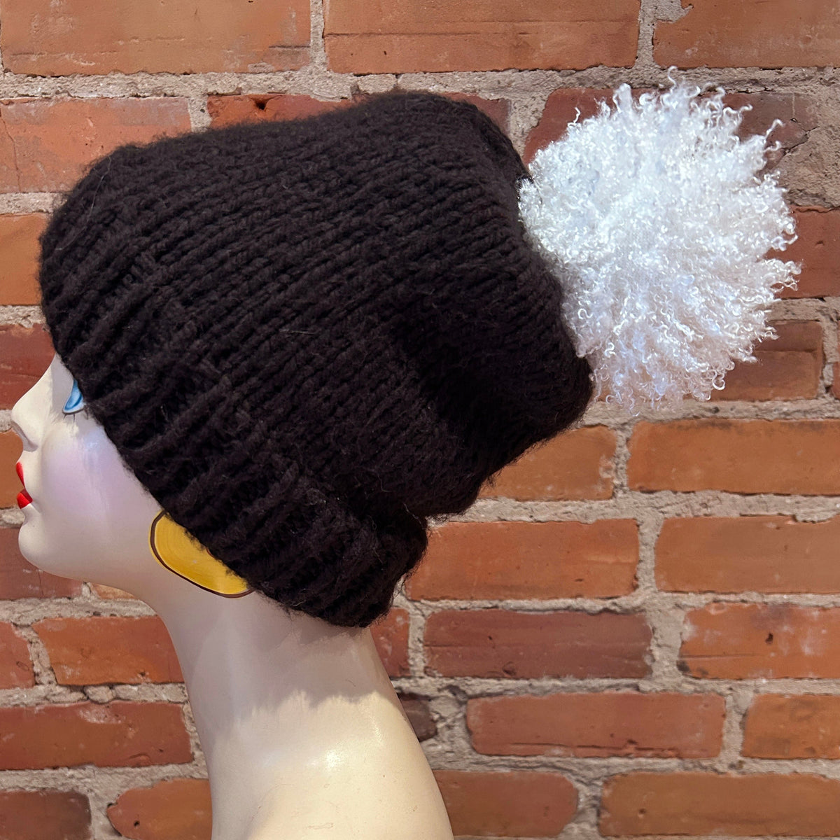Ice White Curly Lamb Hat Pom, 5 Inch