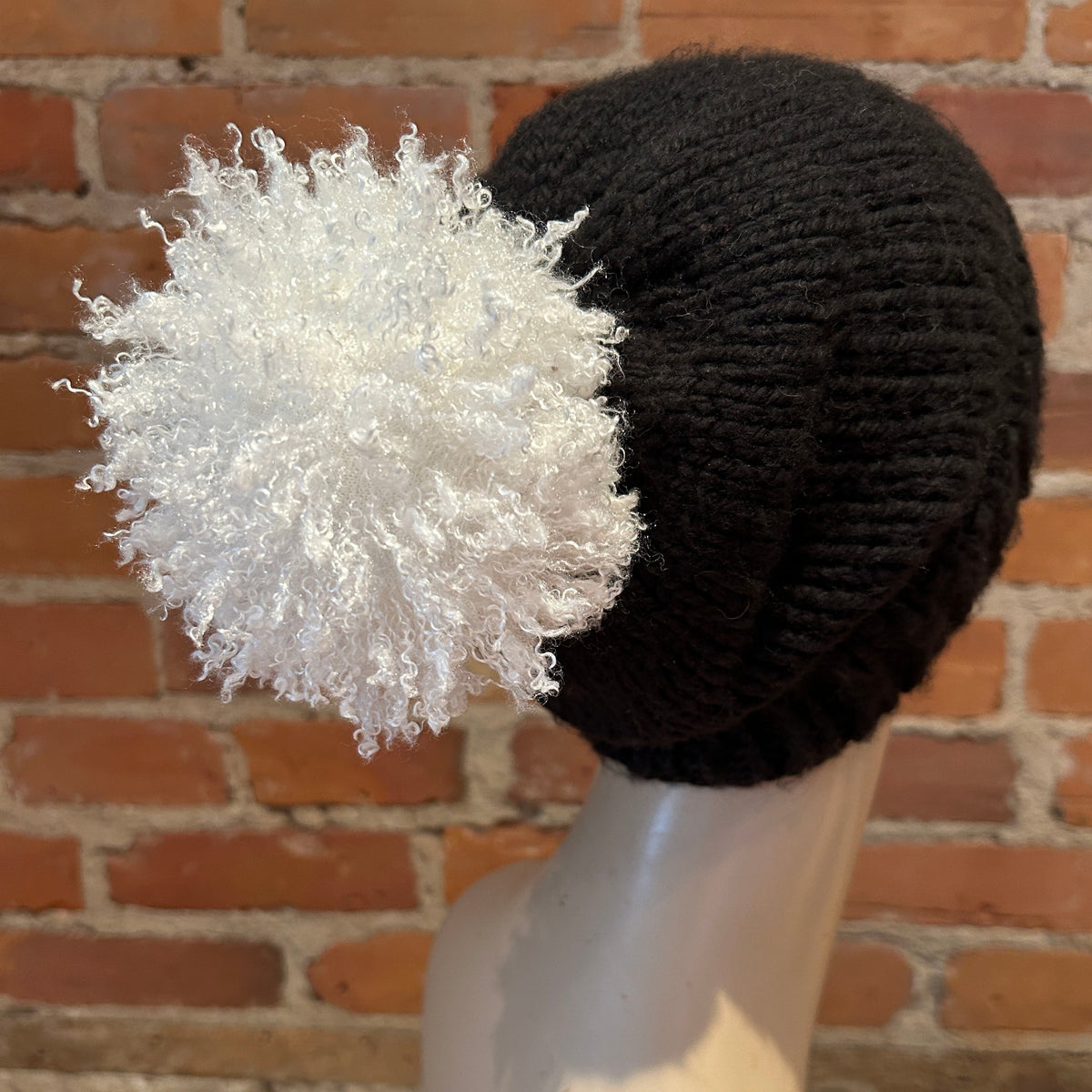 Ice White Curly Lamb Hat Pom, 5 Inch