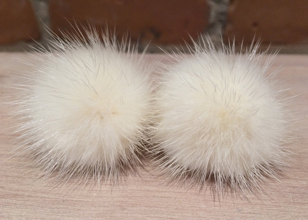 Ivory Mink Fur Pom Post Earrings