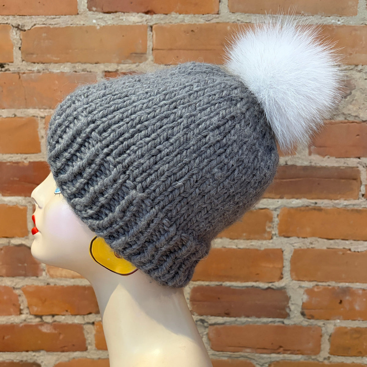 White Blue Fox Pom, 4 Inch