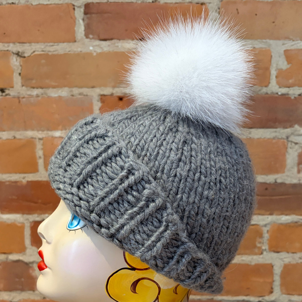 White Blue Fox Pom, 4 Inch