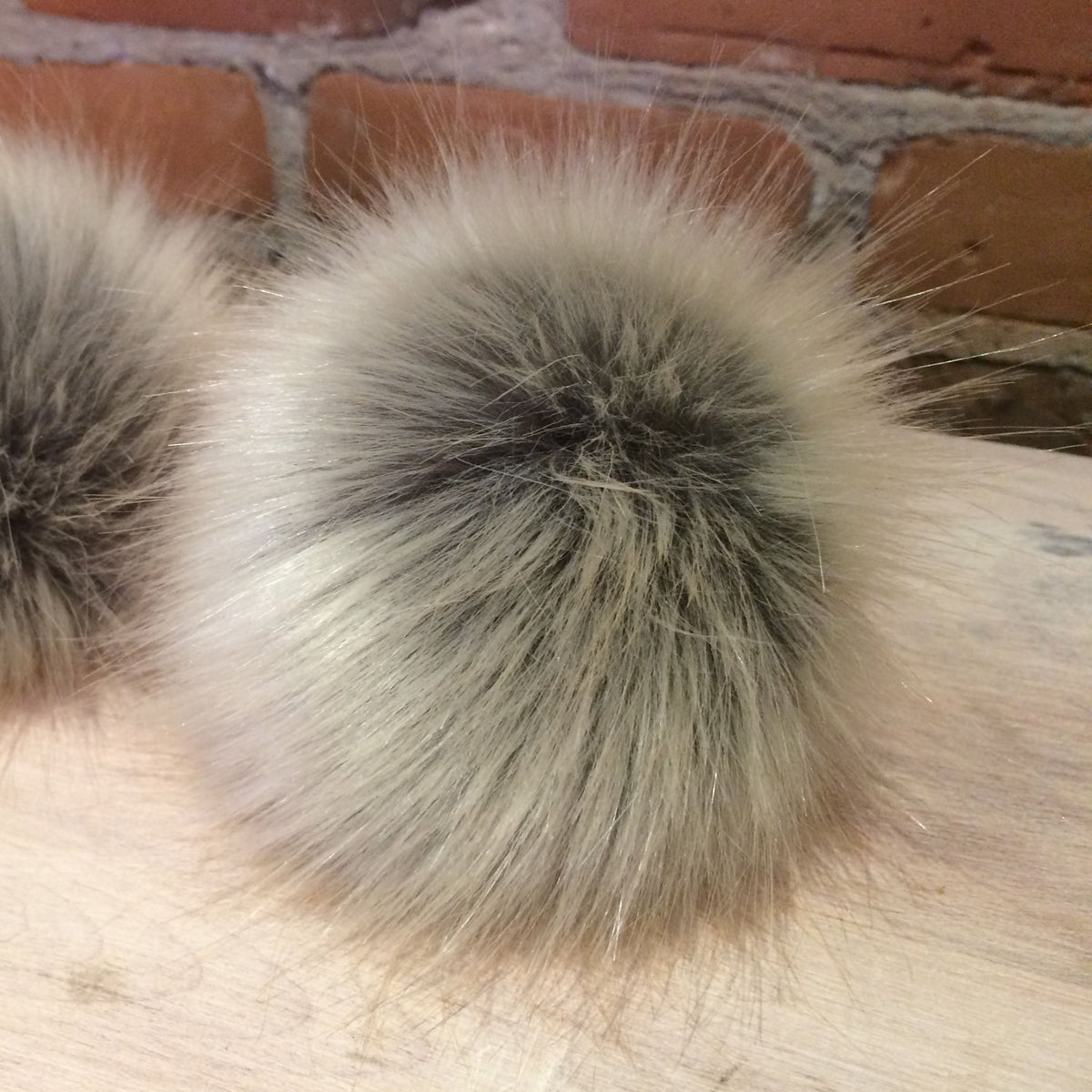 Grey Beige Gold Faux Fur Pom, 5 Inch