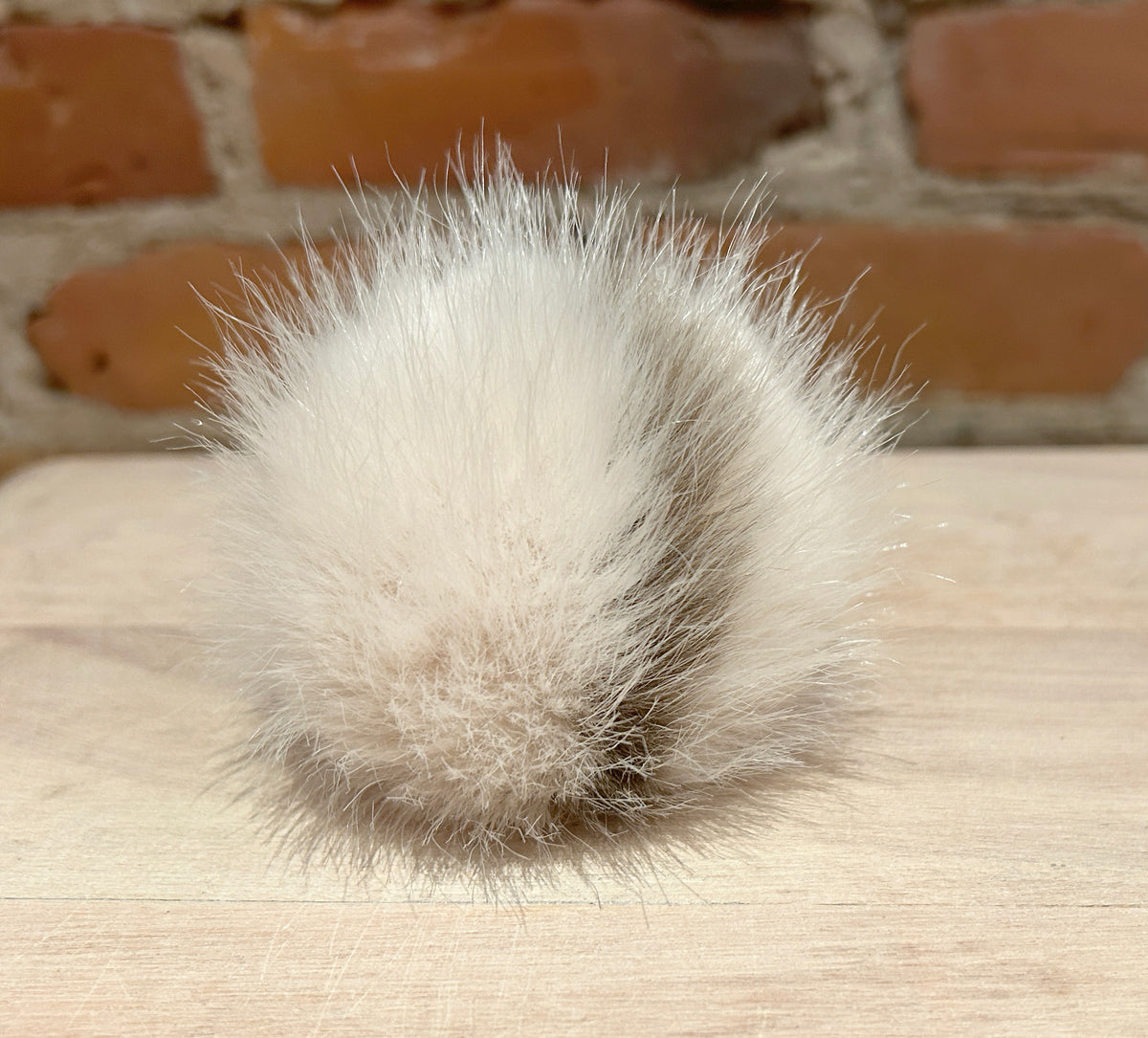 Beige Taupe Stripe Mink Faux Fur Pom, 3 Inch