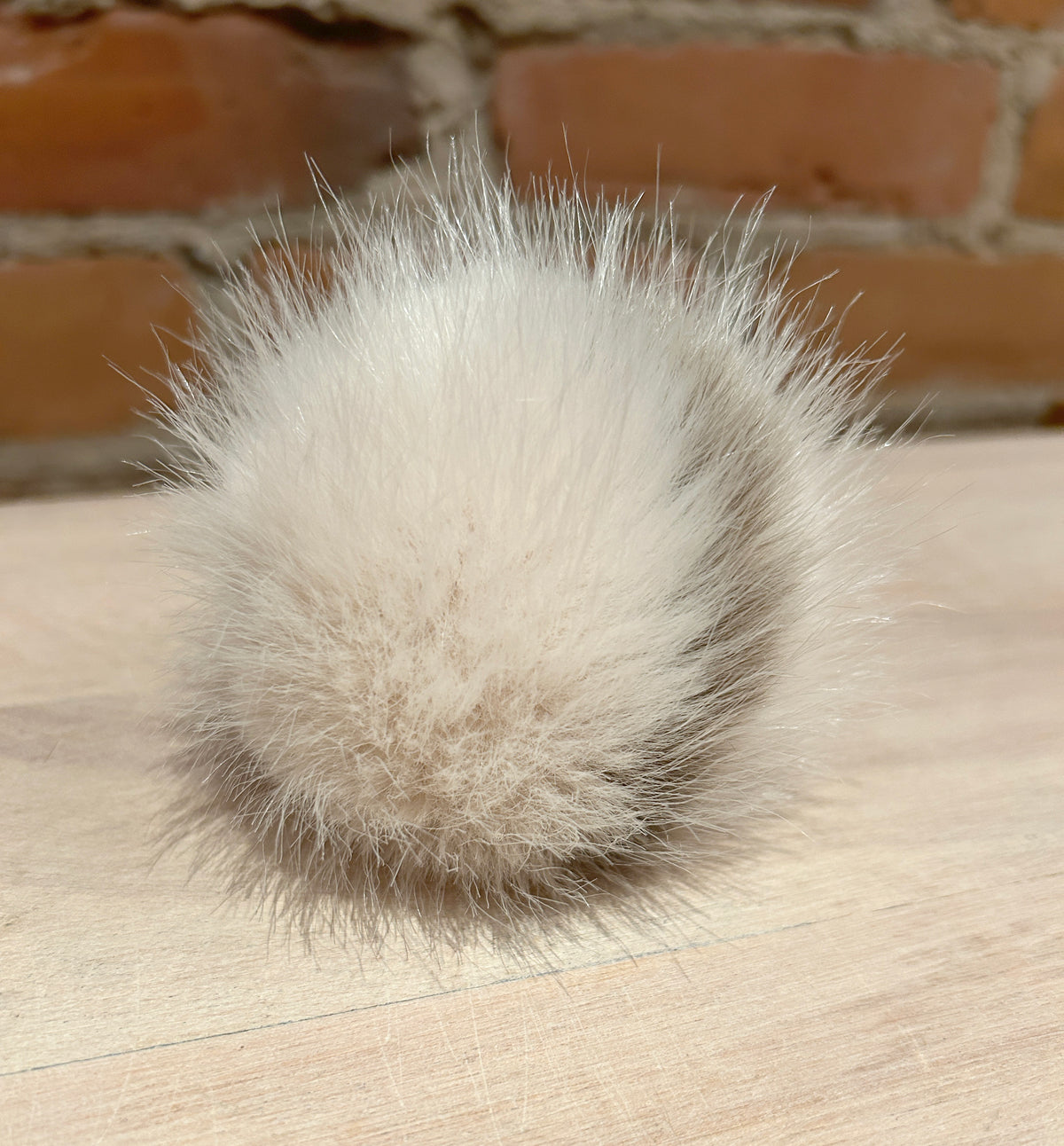 Beige Taupe Stripe Mink Faux Fur Pom, 3 Inch