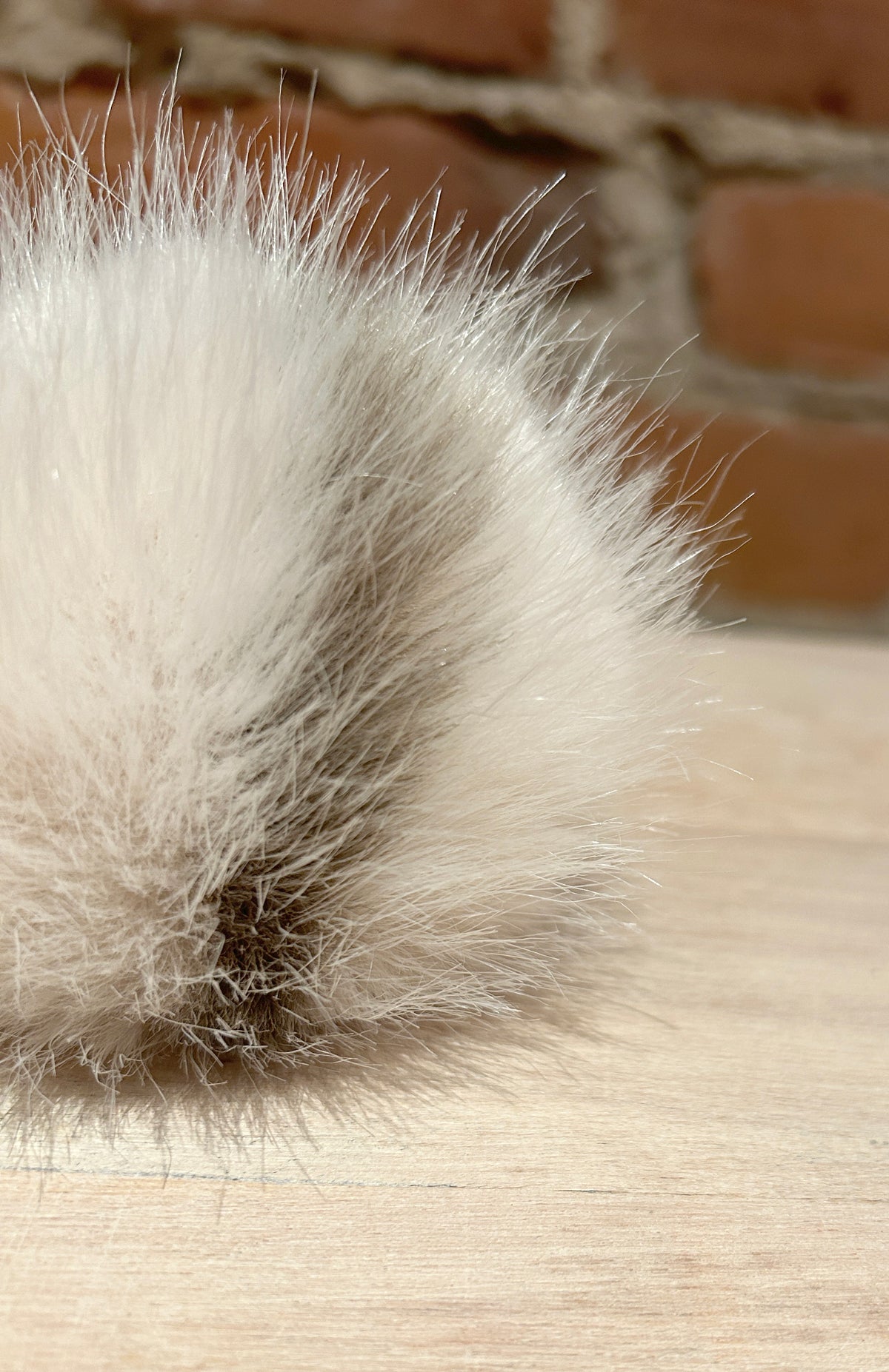 Beige Taupe Stripe Mink Faux Fur Pom, 3 Inch