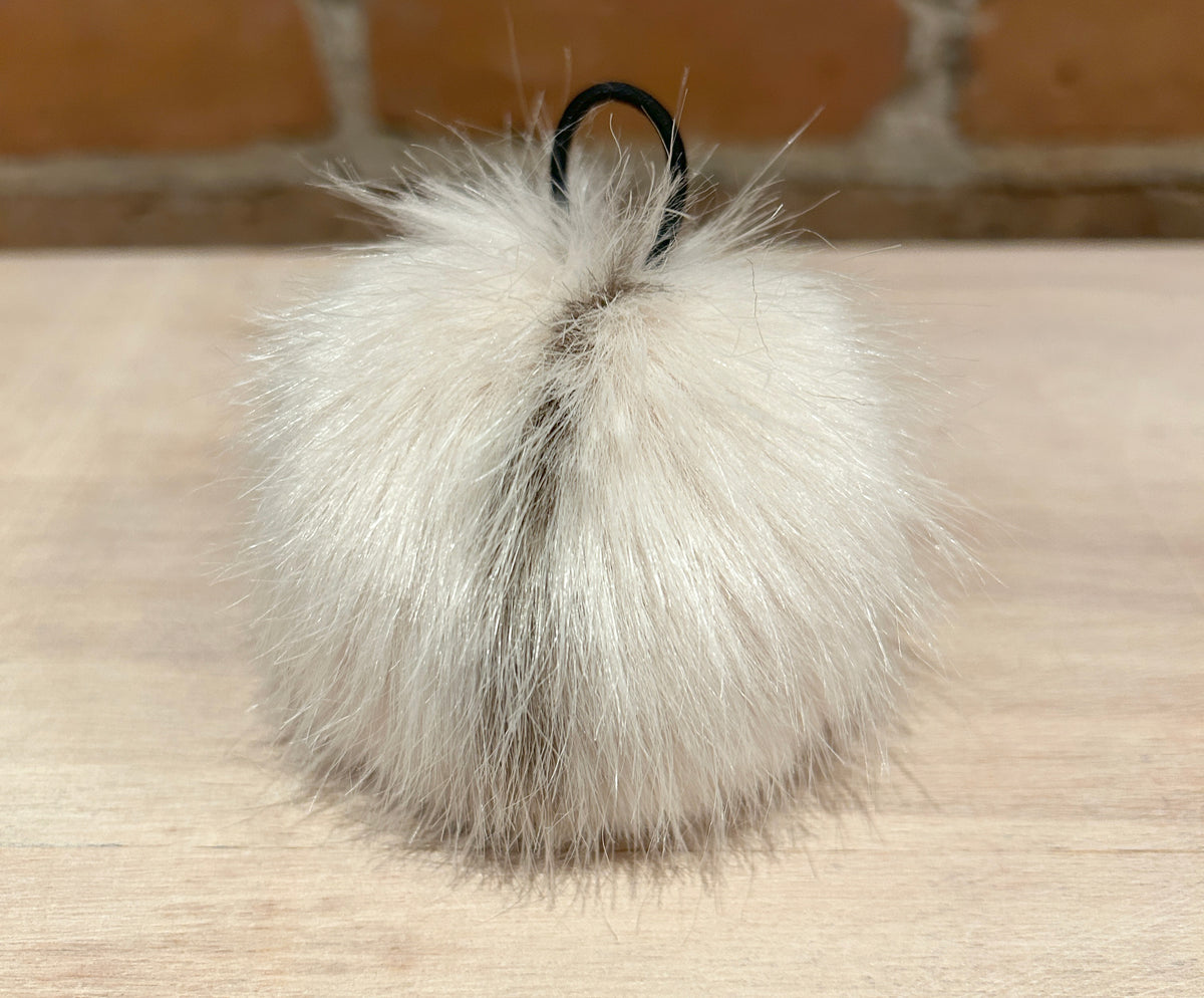 Beige Taupe Stripe Mink Faux Fur Pom, 3 Inch