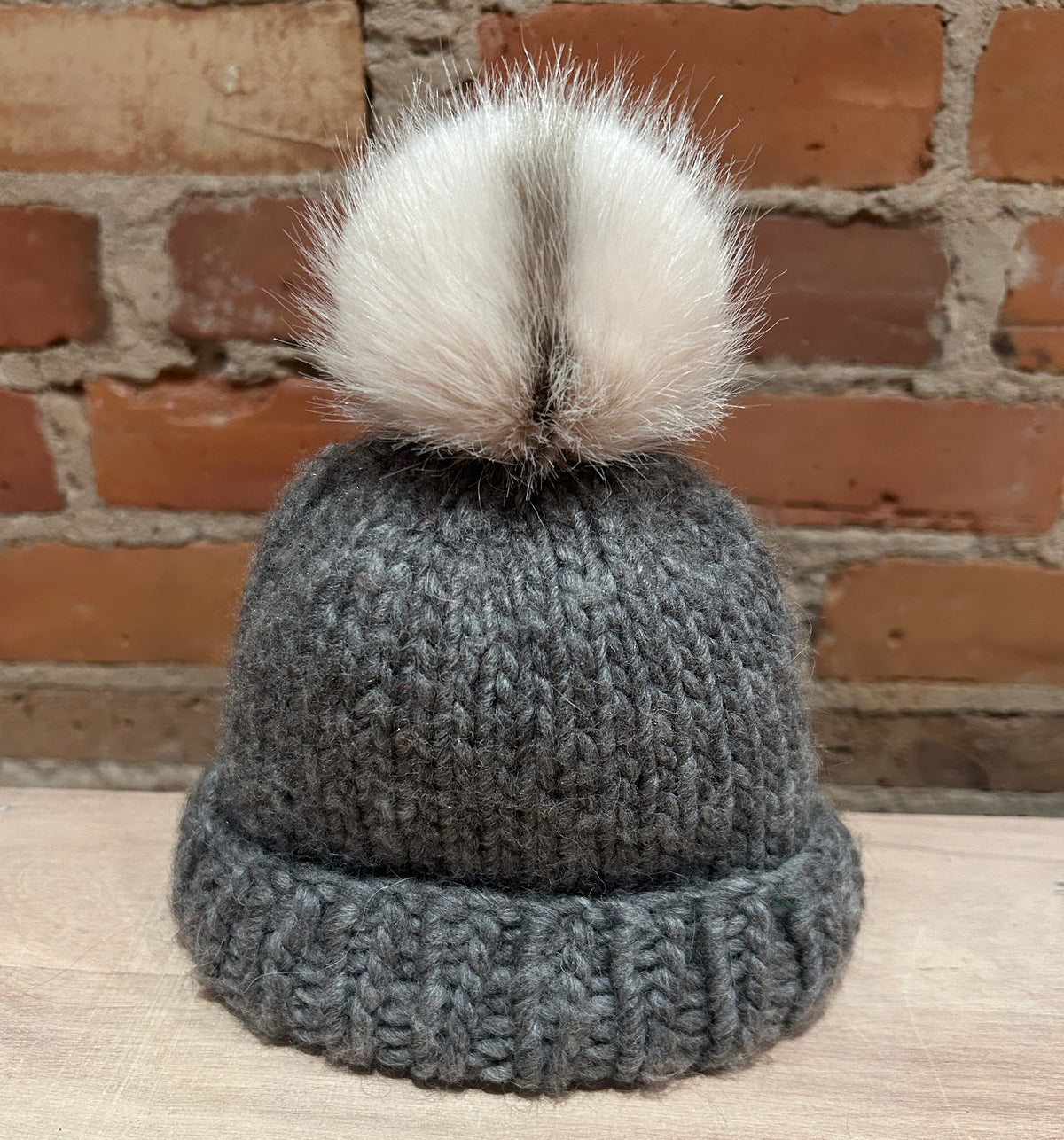 Beige Taupe Stripe Mink Faux Fur Pom, 3 Inch