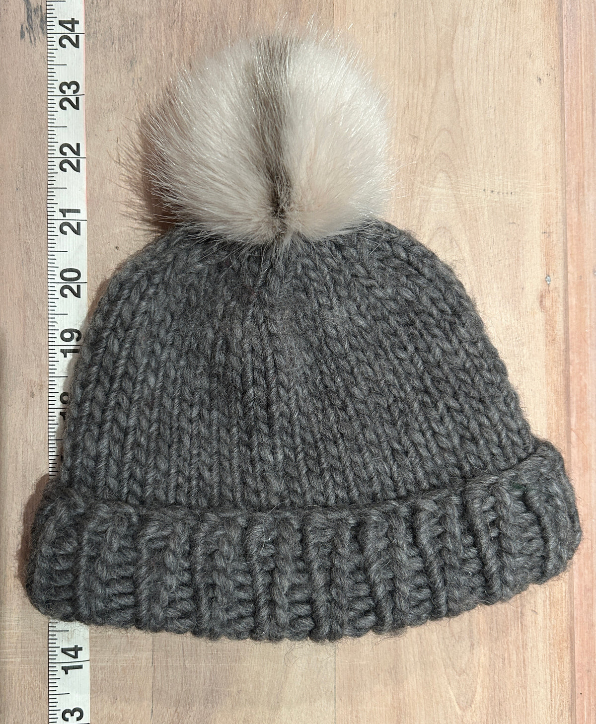 Beige Taupe Stripe Mink Faux Fur Pom, 3 Inch