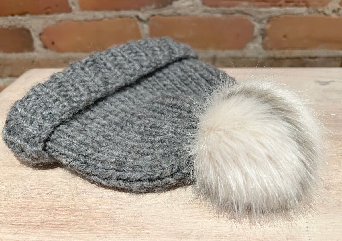 Beige Taupe Stripe Mink Faux Fur Pom, 3 Inch