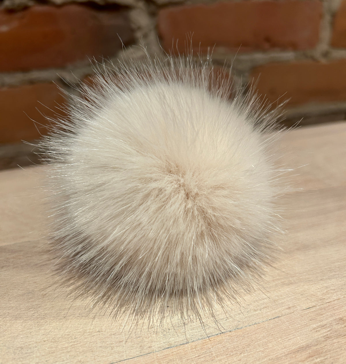 Cream Pink Beige Faux Fur Pom, 3 Inch