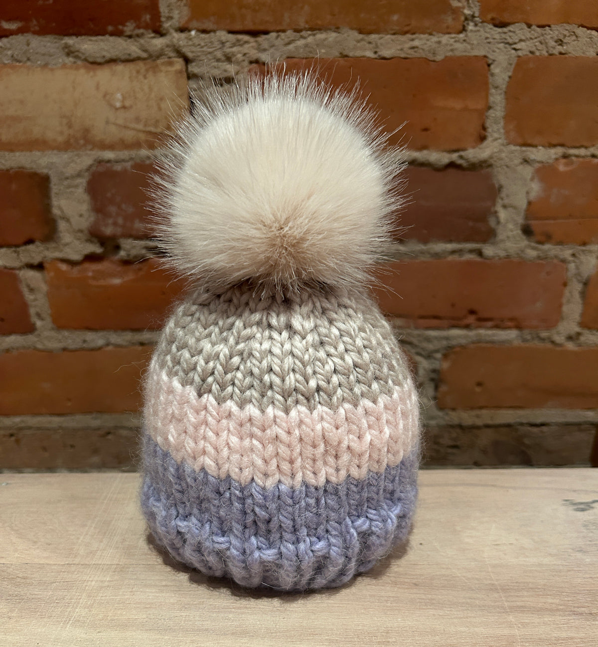 Cream Pink Beige Faux Fur Pom, 3 Inch