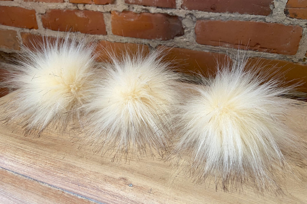 Ivory Peach Faux Fur Pom, 3.5 Inch
