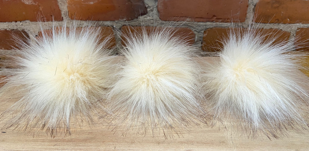 Ivory Peach Faux Fur Pom, 3.5 Inch