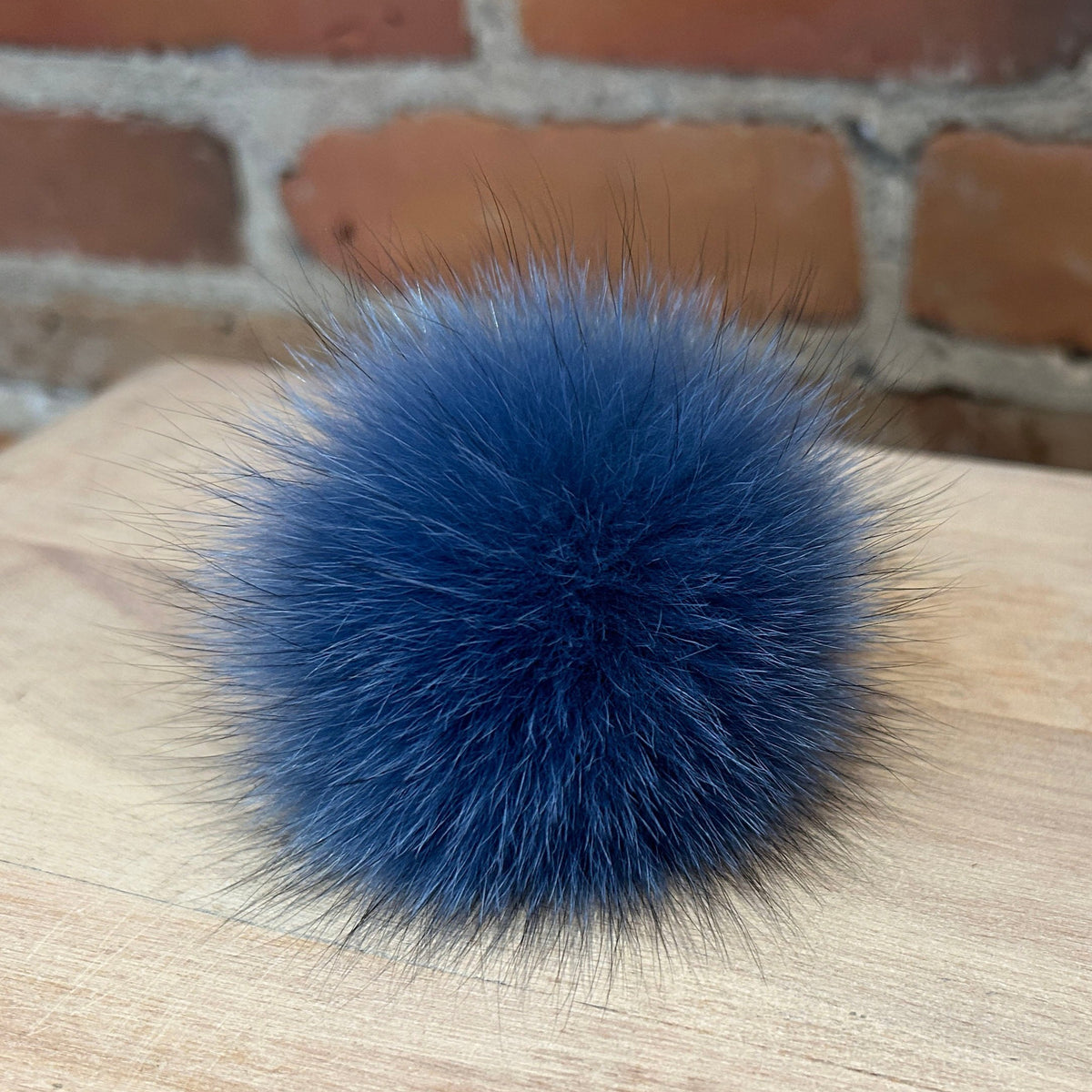Small Light Denim Blue Fox Fur Hat Pom for Small Knit Hat