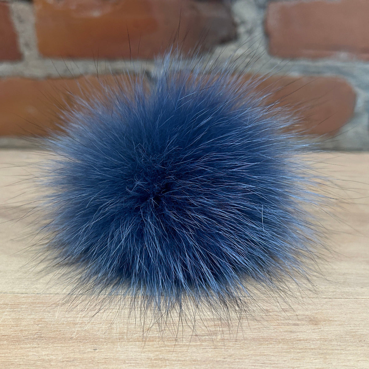 Denim Blue Fox Hat Pom, 3.5 Inch