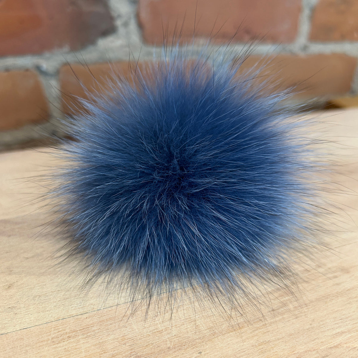 Denim Blue Fox Hat Pom, 3.5 Inch