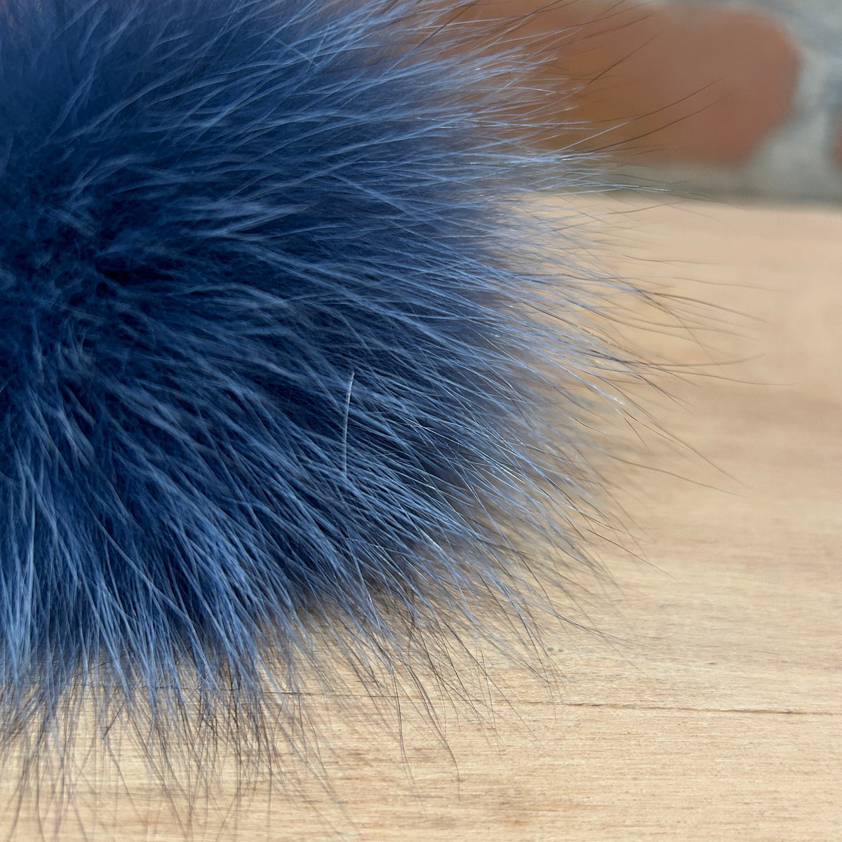 Denim Blue Fox Hat Pom, 3.5 Inch