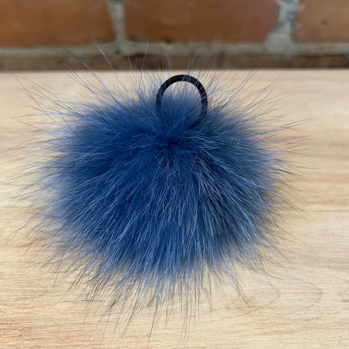 Denim Blue Fox Hat Pom, 3.5 Inch