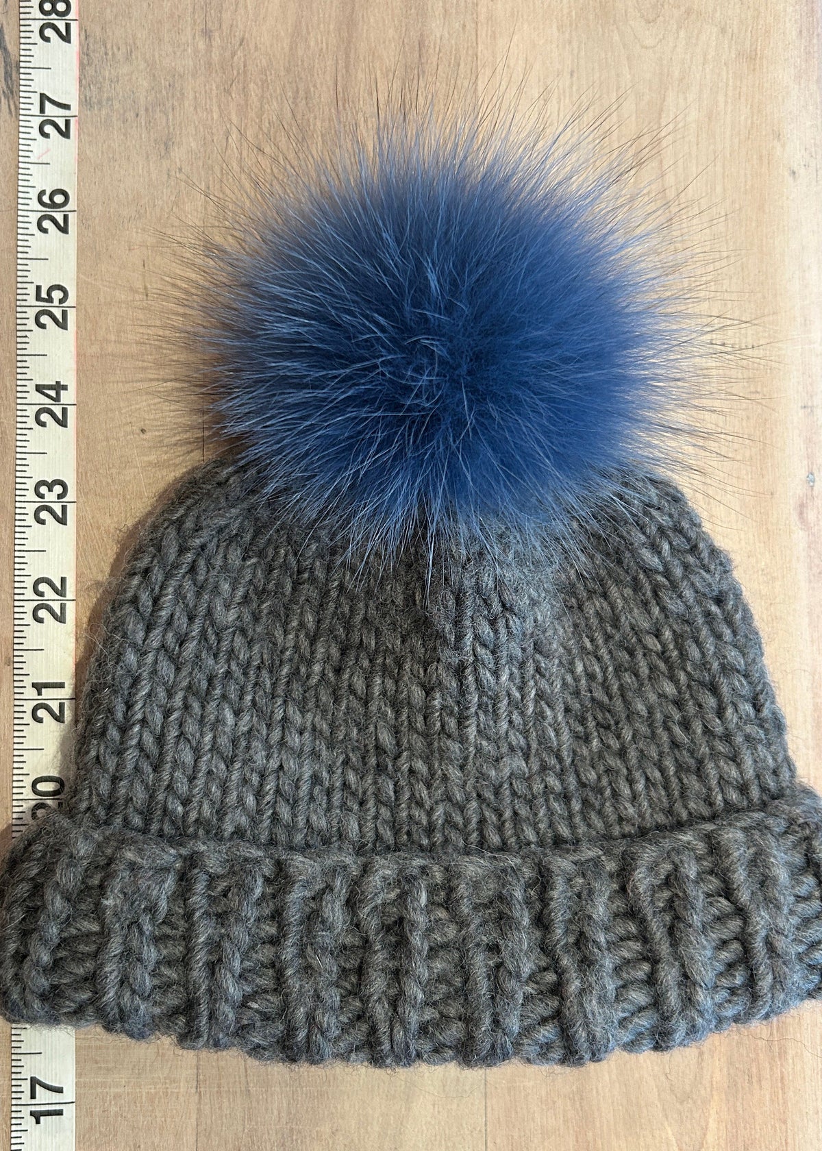 Denim Blue Fox Hat Pom, 3.5 Inch