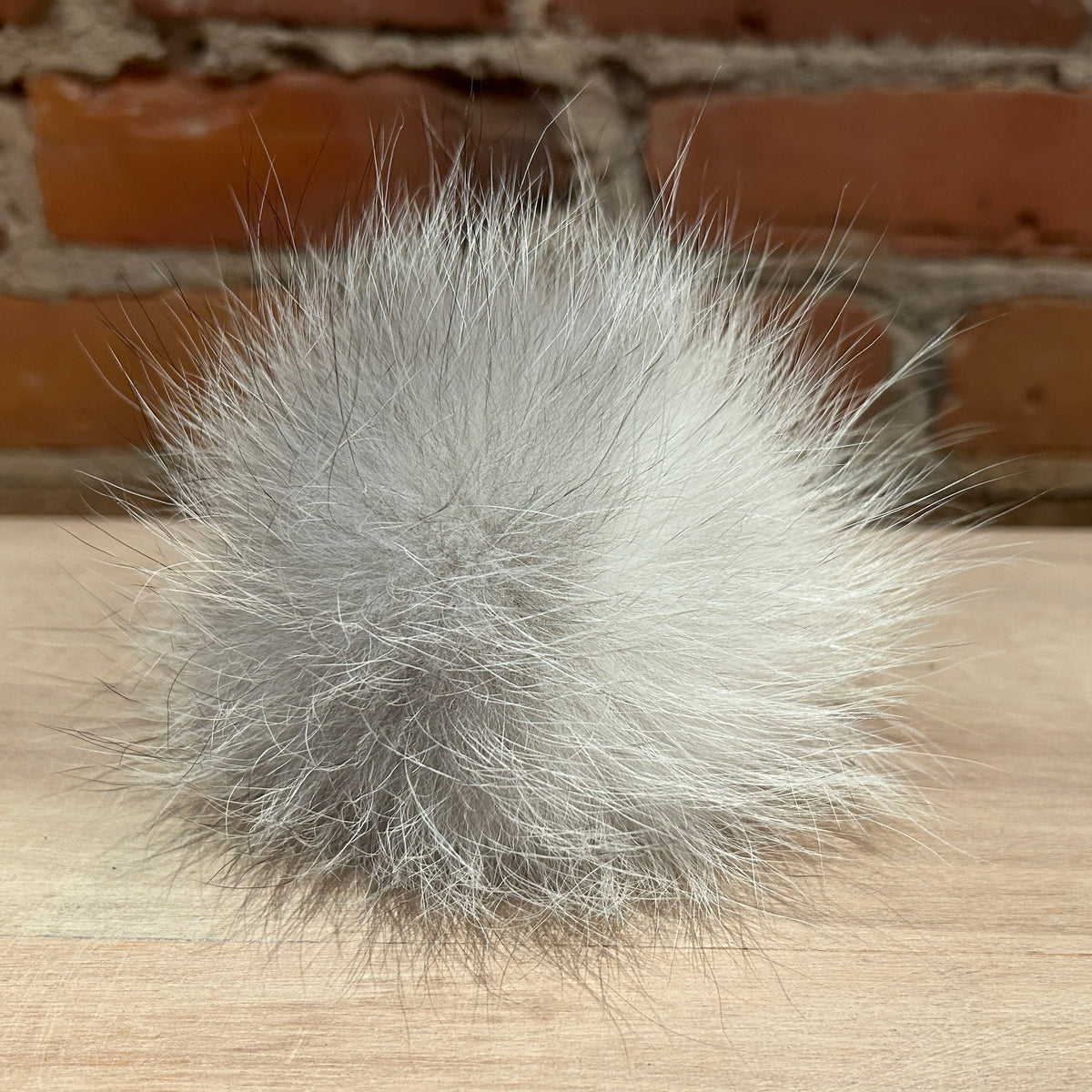 Grey White Fox Pom, 4.5 Inch