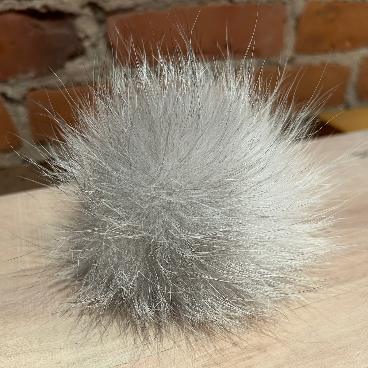 Grey White Fox Pom, 4.5 Inch