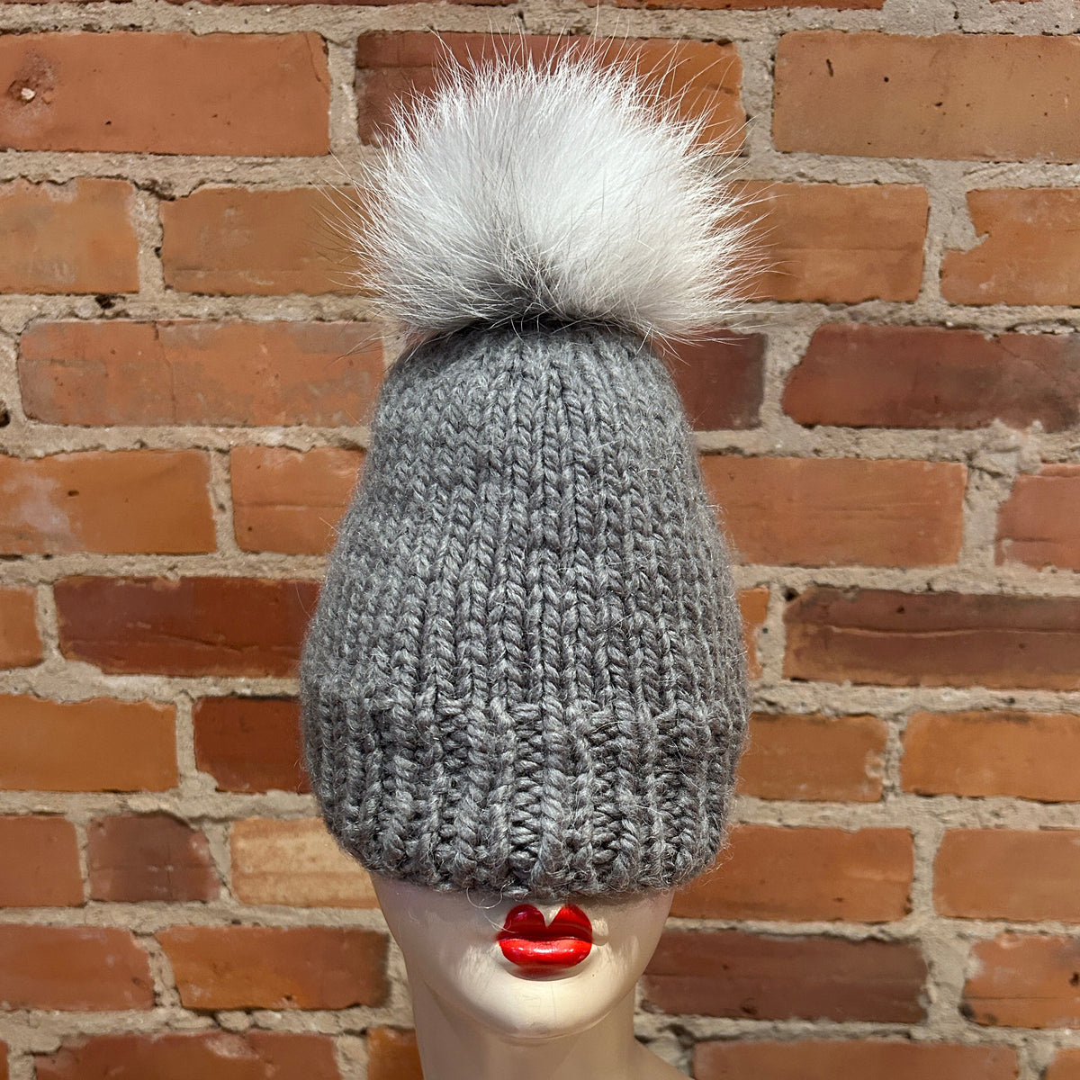 Grey White Fox Pom, 4.5 Inch