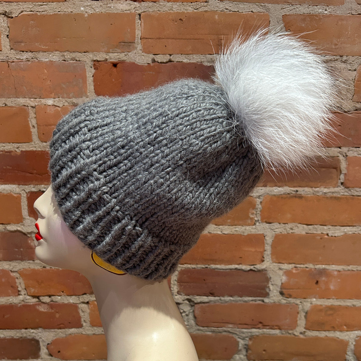 Grey White Fox Pom, 4.5 Inch