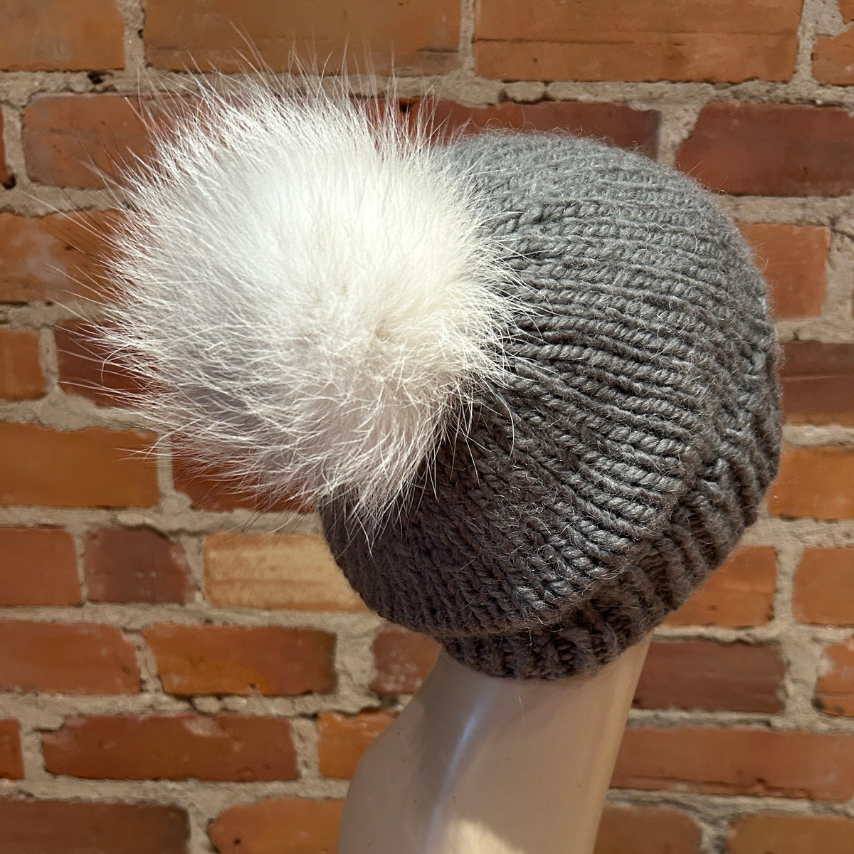 Grey White Fox Pom, 4.5 Inch