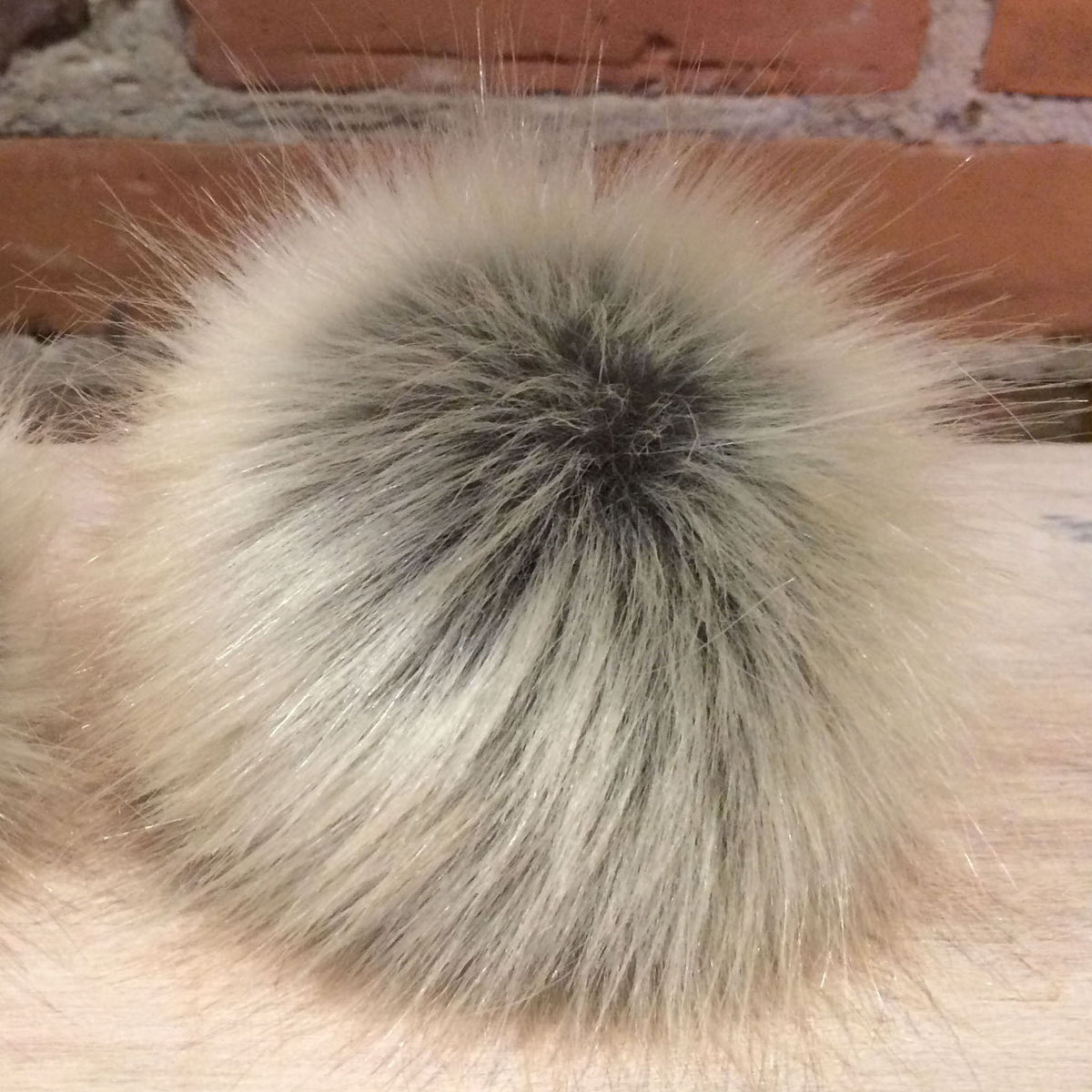 Grey Beige Gold Faux Fur Pom, 5 Inch