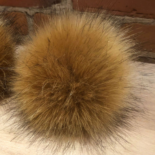 Golden Beige Coyote Faux Fur Pom, 5.5 Inch