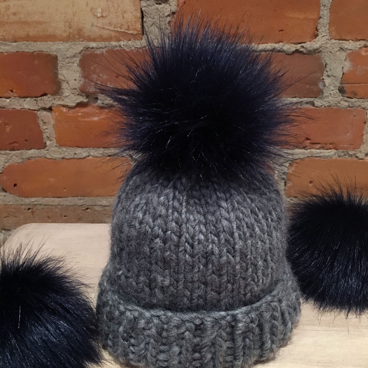 Navy Blue Lamb Faux Fur Pom, 3.5 Inch