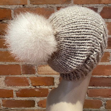 Ivory Blue Fox Fur Pom, 5 Inch