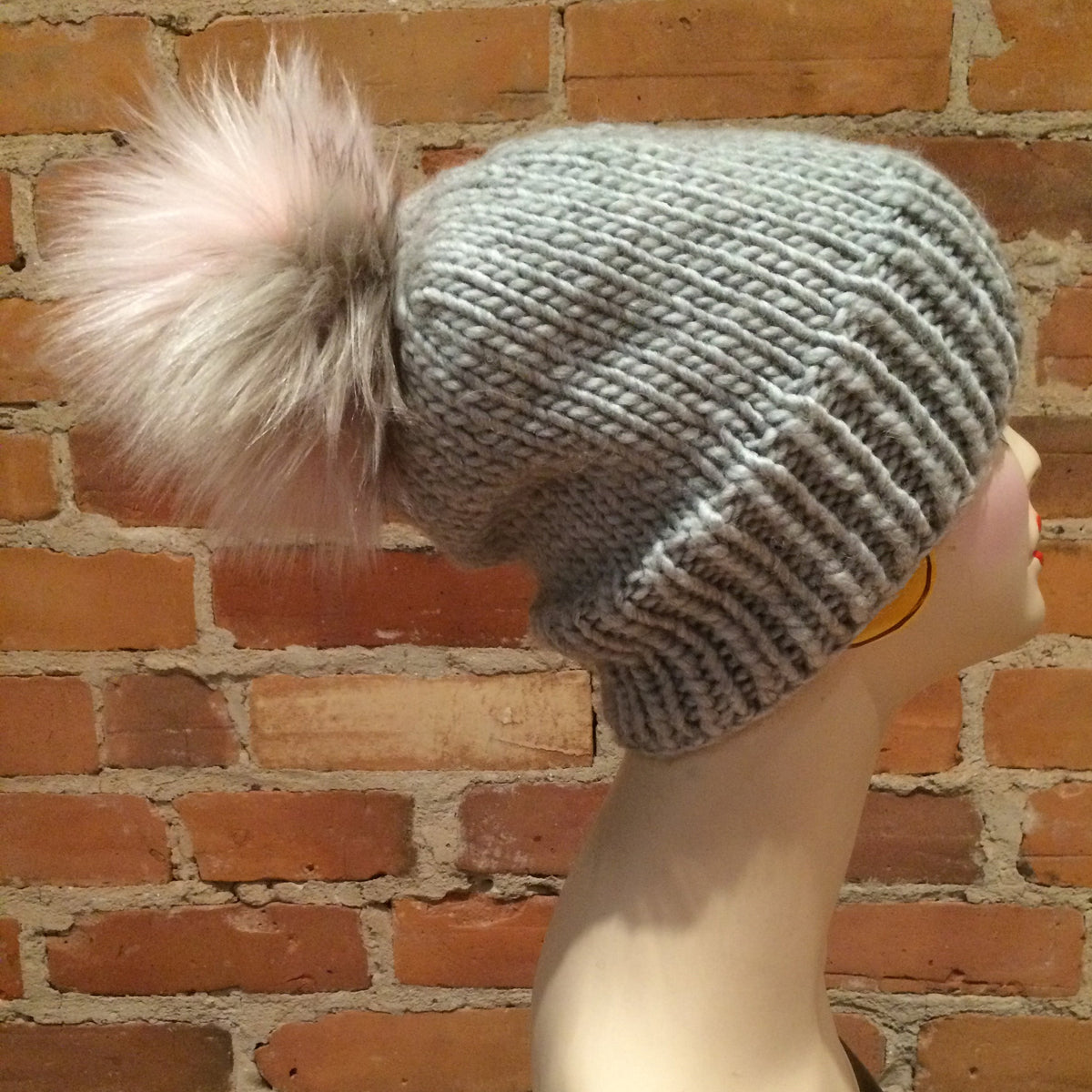 Pink Beige Pom Pom, Jumbo 6-Inch Faux Fox Fur Ball, Handmade Multi-Color Pearl Taupe and Lavender Pink Hat Pom, Detachable Hat Accessory, elle Vintage