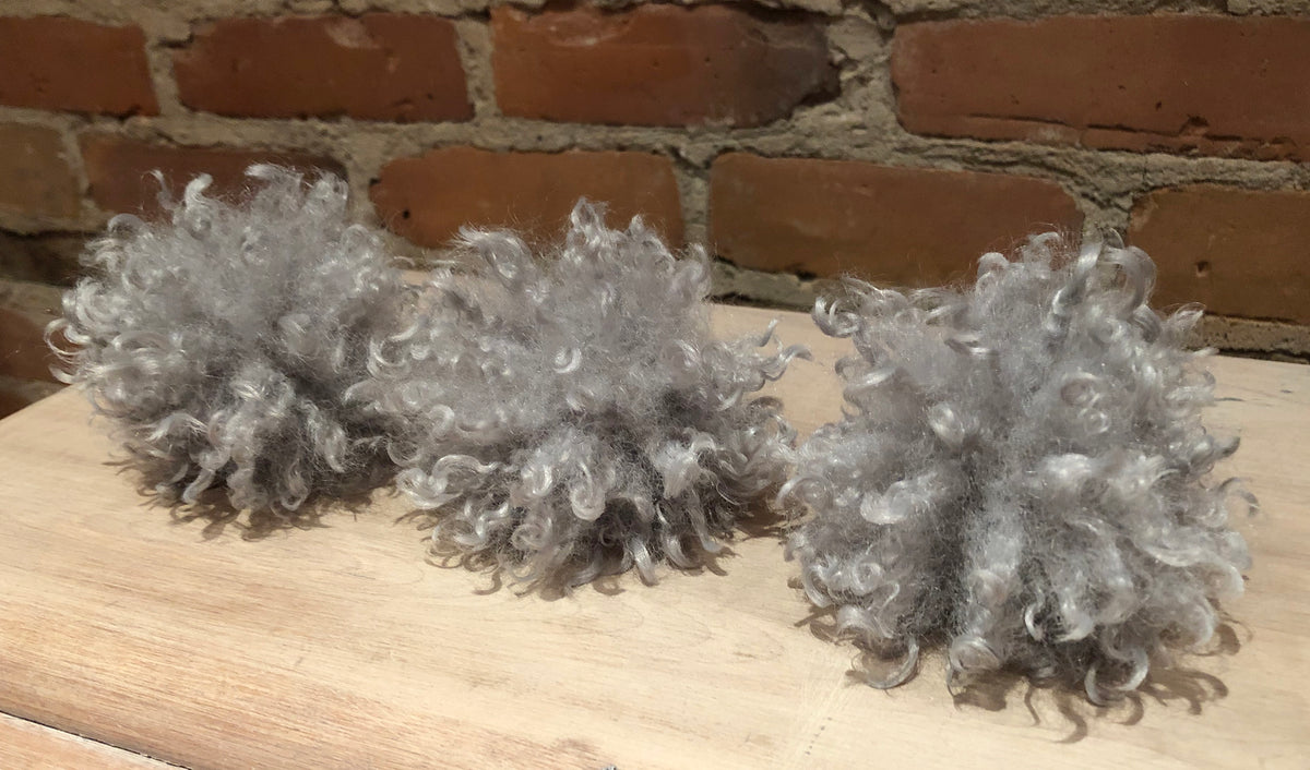 Grey Curly Lamb Hat Pom, 3.5 Inch