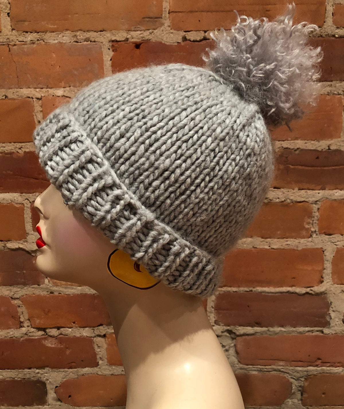 Grey Curly Lamb Hat Pom, 3.5 Inch